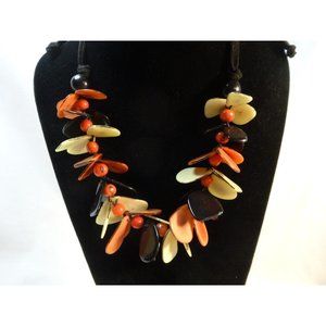 Stunning Acrylic Peach Cream Black Petal Beads Leather Cord adjustable via Slide